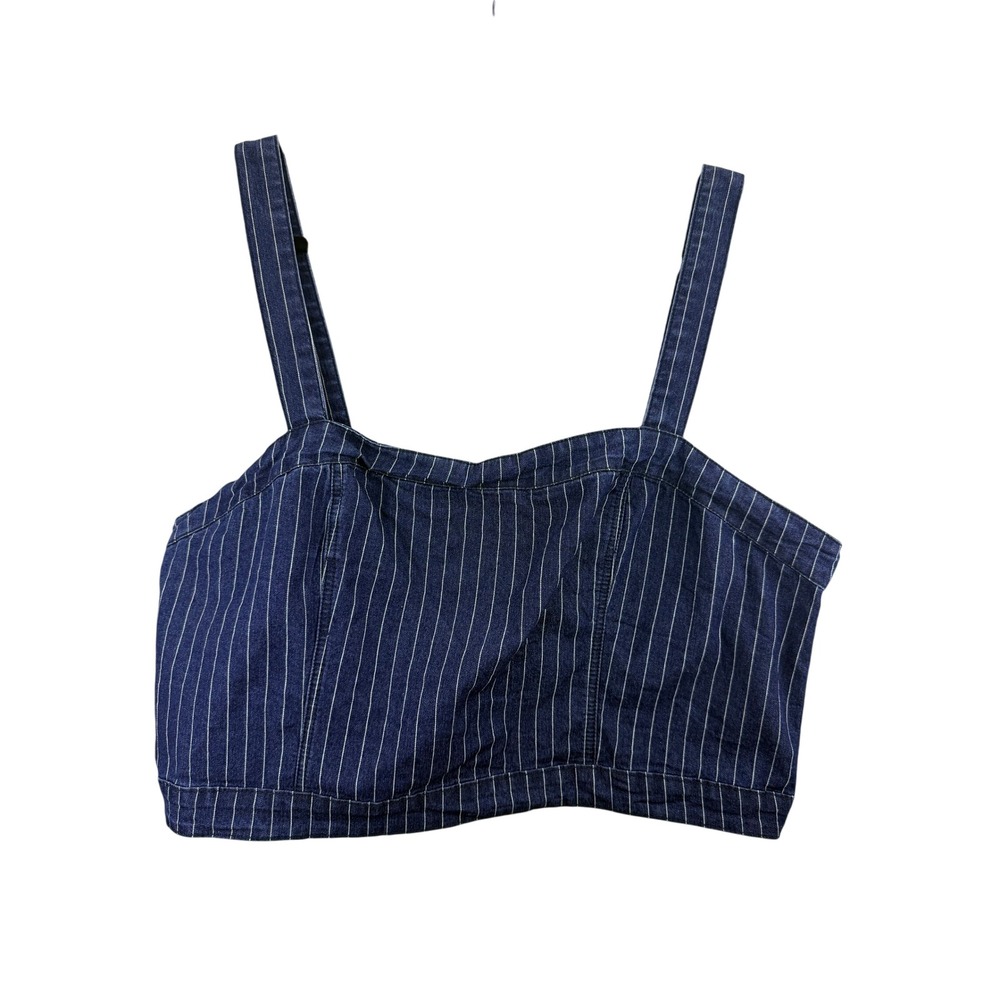 Forever 21 Women's Navy White Pinstripe Denim Crop Top 3X Boho Festival Y2K Chic